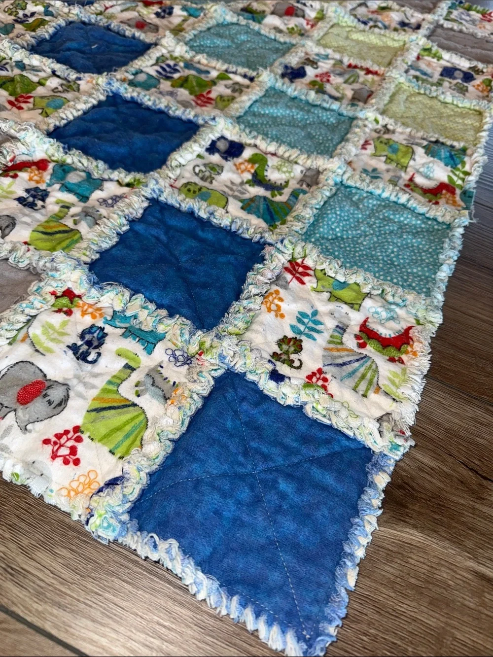 Handmade  Patchwork Baby Quilt with Dino Print Flannel Vintage